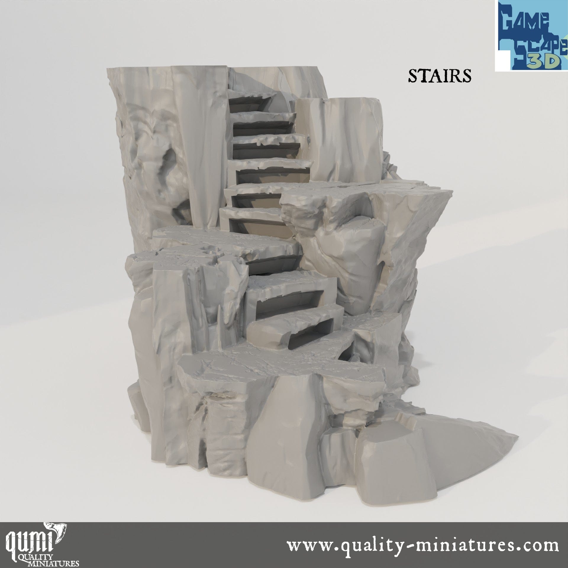 Rock Stairs - Resin Print - Tabletop RPG Terrain - GameScape3D - Qumi Quality Miniatures - Qumi Wargaming Mini Model Figure