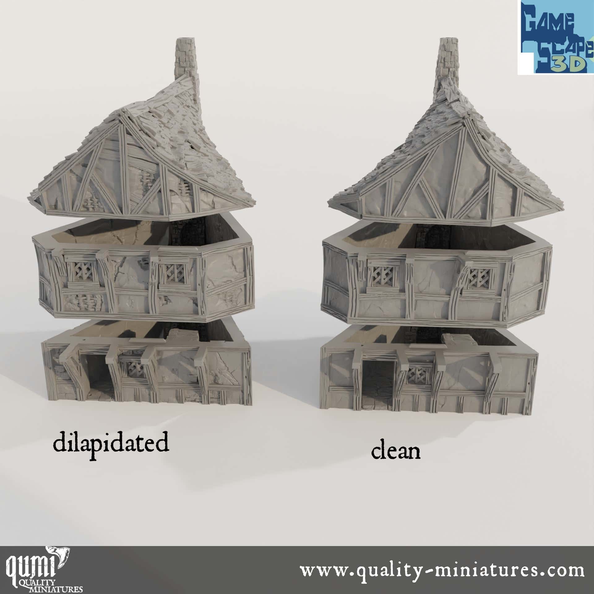 Row House - Lost City - Resin Print - Tabletop RPG Terrain - GameScape3D - Qumi Quality Miniatures - Qumi Wargaming Mini Model Figure