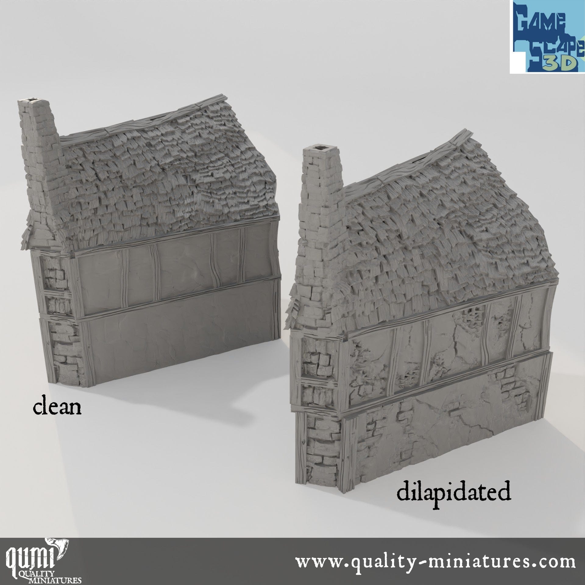 Row House - Lost City - Resin Print - Tabletop RPG Terrain - GameScape3D - Qumi Quality Miniatures - Qumi Wargaming Mini Model Figure