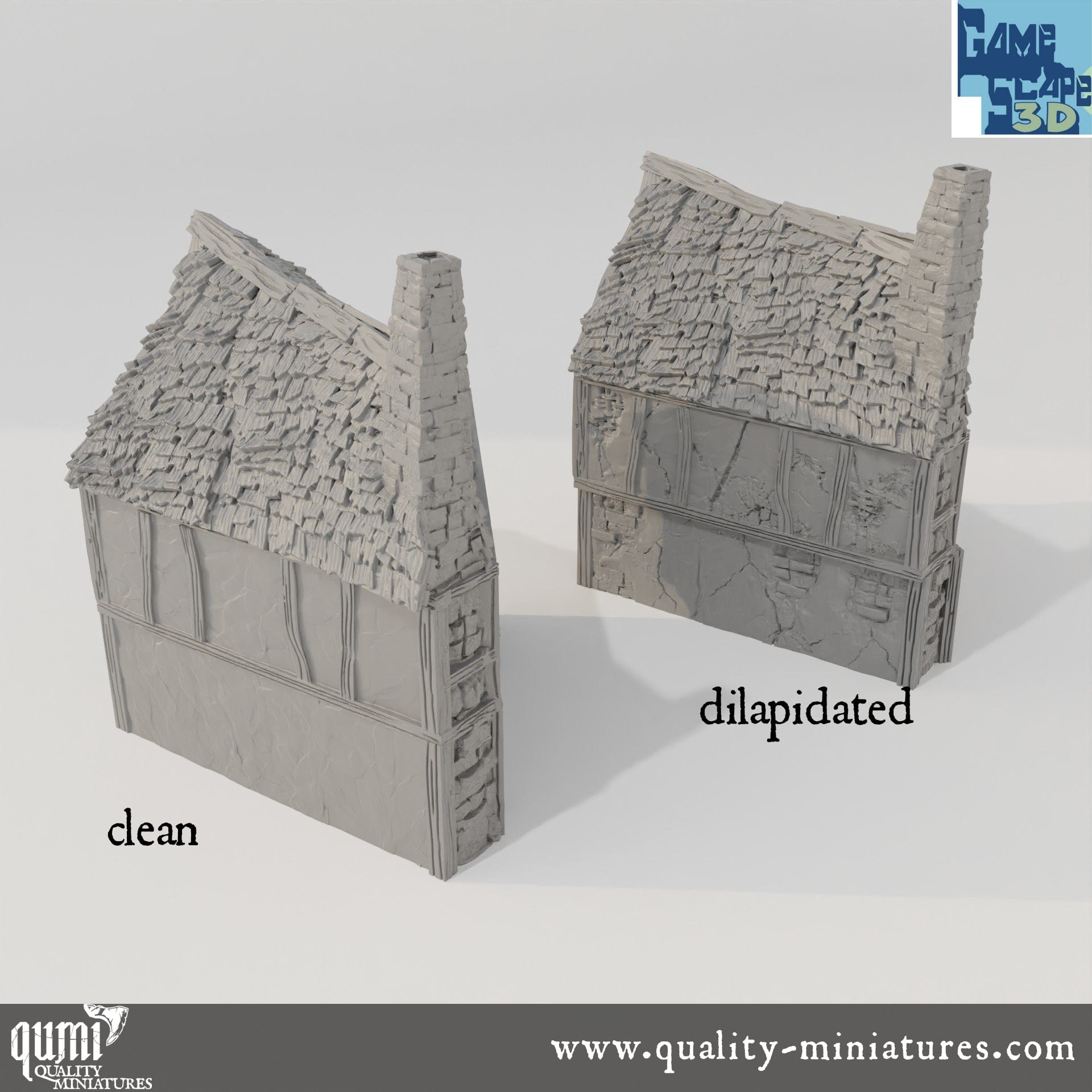 Row House - Lost City - Resin Print - Tabletop RPG Terrain - GameScape3D - Qumi Quality Miniatures - Qumi Wargaming Mini Model Figure