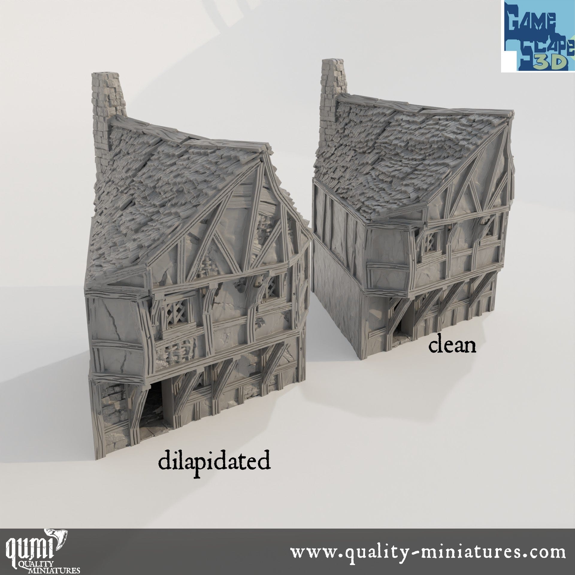 Row House - Lost City - Resin Print - Tabletop RPG Terrain - GameScape3D - Qumi Quality Miniatures - Qumi Wargaming Mini Model Figure