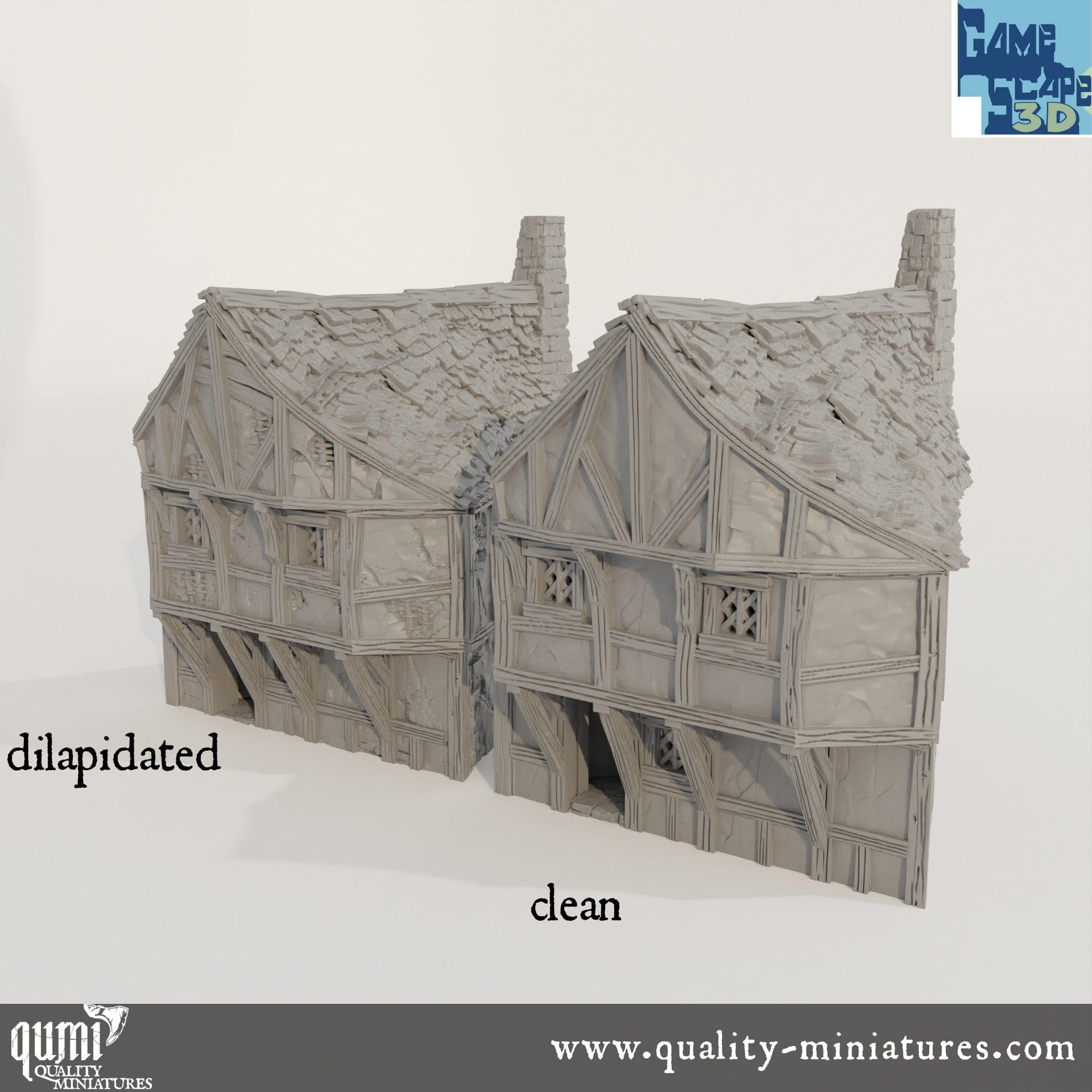 Row House - Lost City - Resin Print - Tabletop RPG Terrain - GameScape3D - Qumi Quality Miniatures - Qumi Wargaming Mini Model Figure