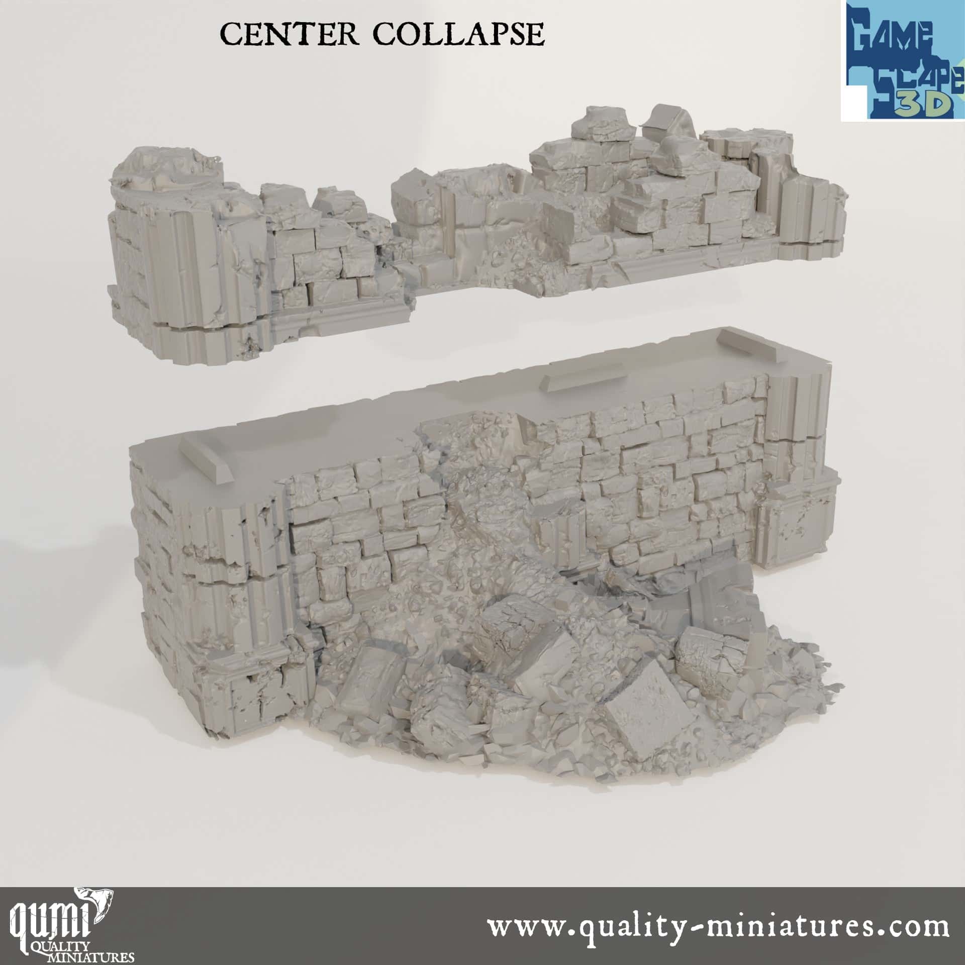 Ruin Wall Center Collapse - Resin Print - Tabletop RPG Terrain - GameScape3D - Qumi Quality Miniatures - Qumi Wargaming Mini Model Figure