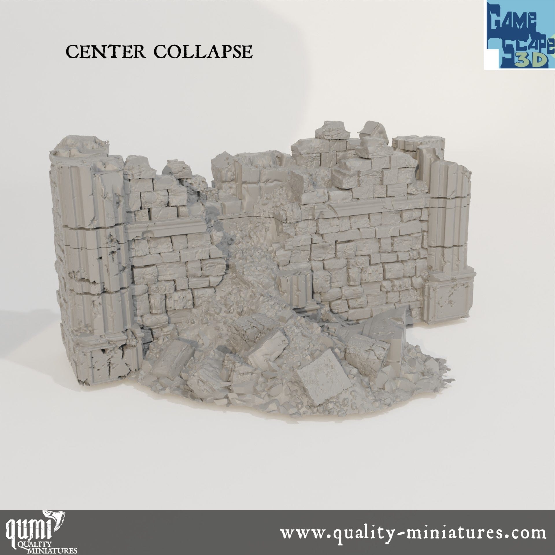 Ruin Wall Center Collapse - Resin Print - Tabletop RPG Terrain - GameScape3D - Qumi Quality Miniatures - Qumi Wargaming Mini Model Figure