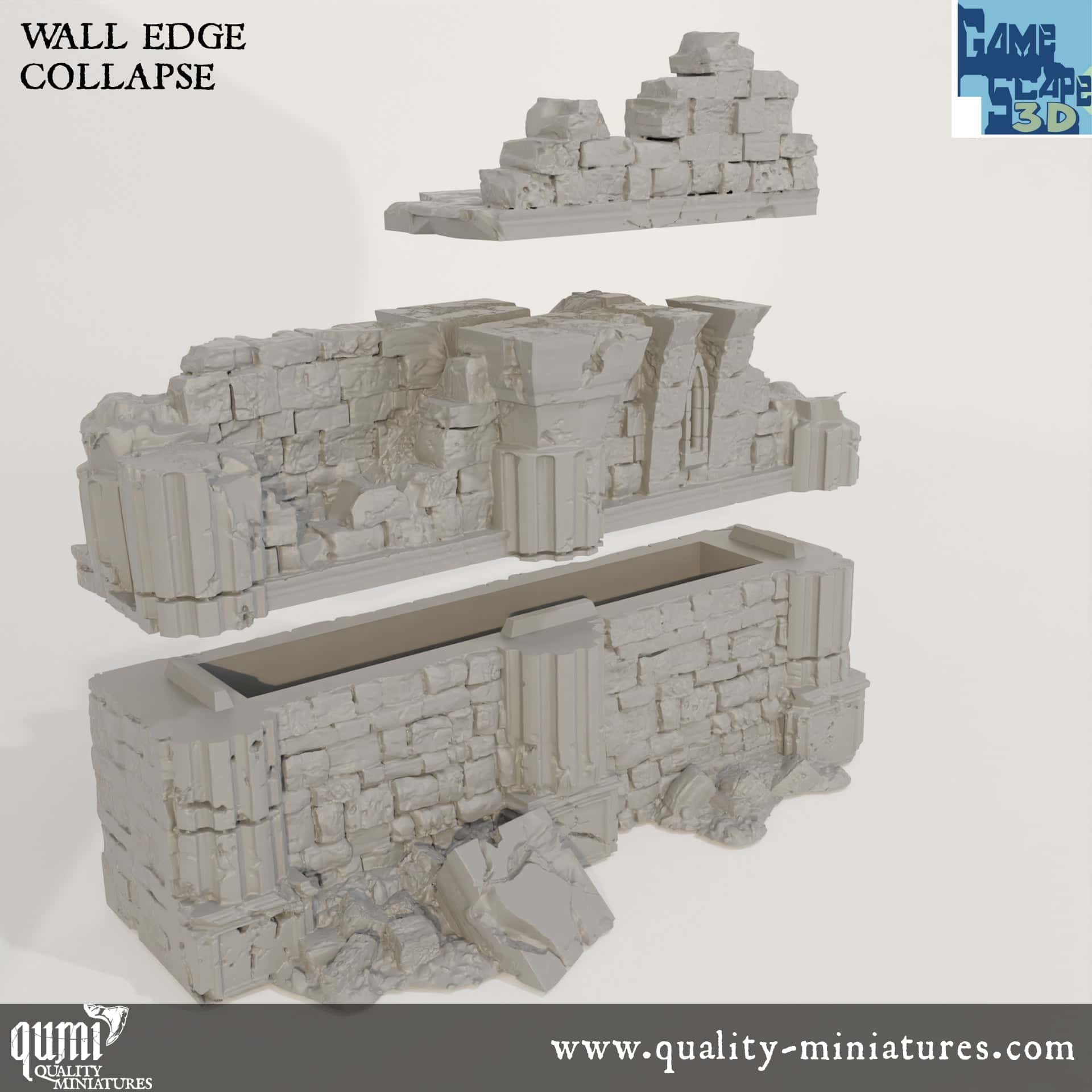 Ruin Wall Edge Collapse - Resin Print - Tabletop RPG Terrain - GameScape3D - Qumi Quality Miniatures - Qumi Wargaming Mini Model Figure