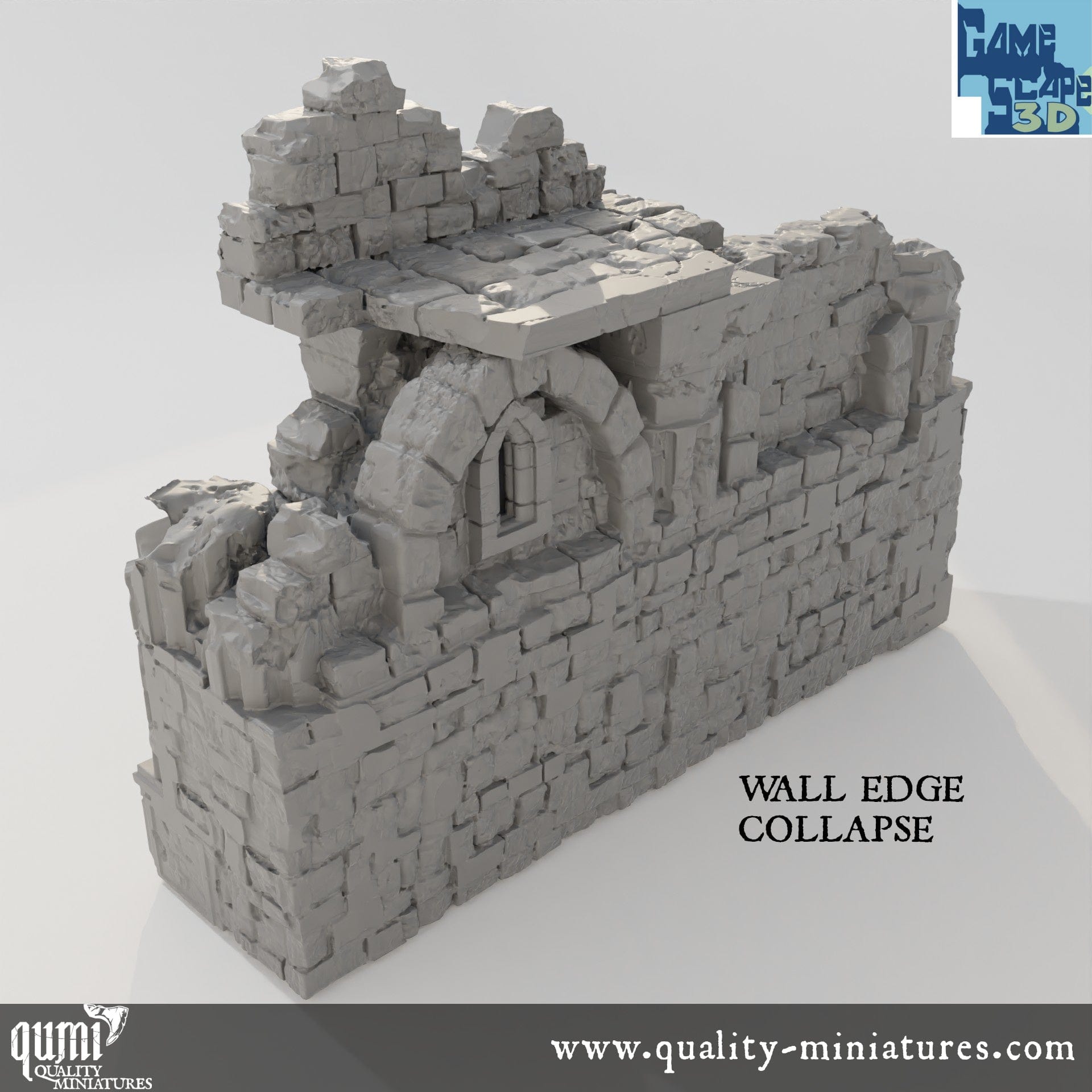 Ruin Wall Edge Collapse - Resin Print - Tabletop RPG Terrain - GameScape3D - Qumi Quality Miniatures - Qumi Wargaming Mini Model Figure