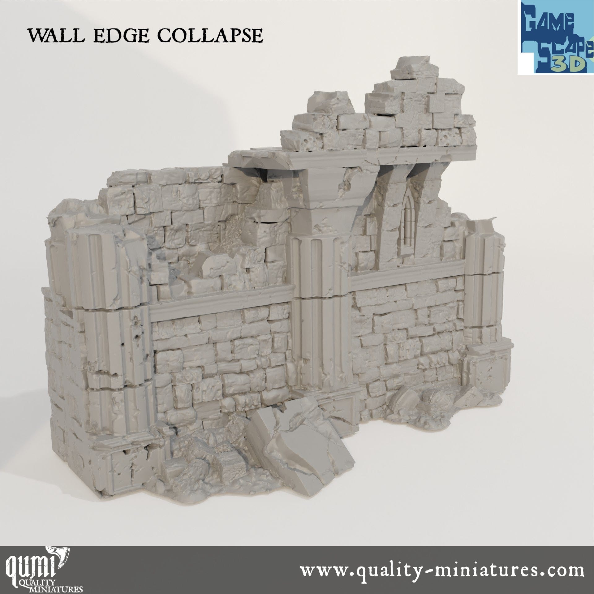 Ruin Wall Edge Collapse - Resin Print - Tabletop RPG Terrain - GameScape3D - Qumi Quality Miniatures - Qumi Wargaming Mini Model Figure