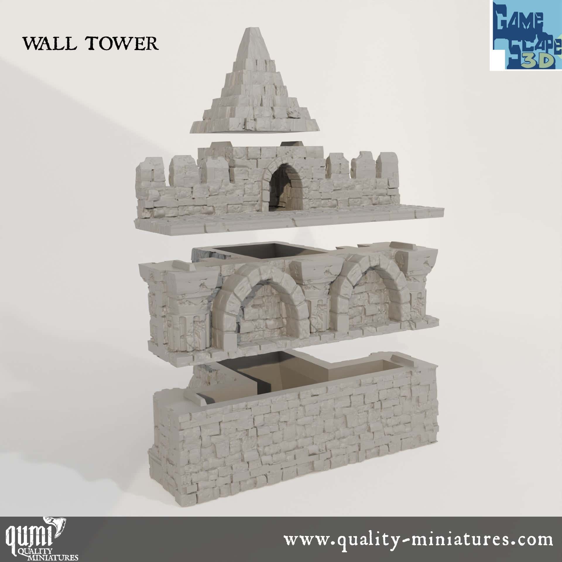 Ruin Wall Full - Resin Print - Tabletop RPG Terrain - GameScape3D - Qumi Quality Miniatures - Qumi Wargaming Mini Model Figure
