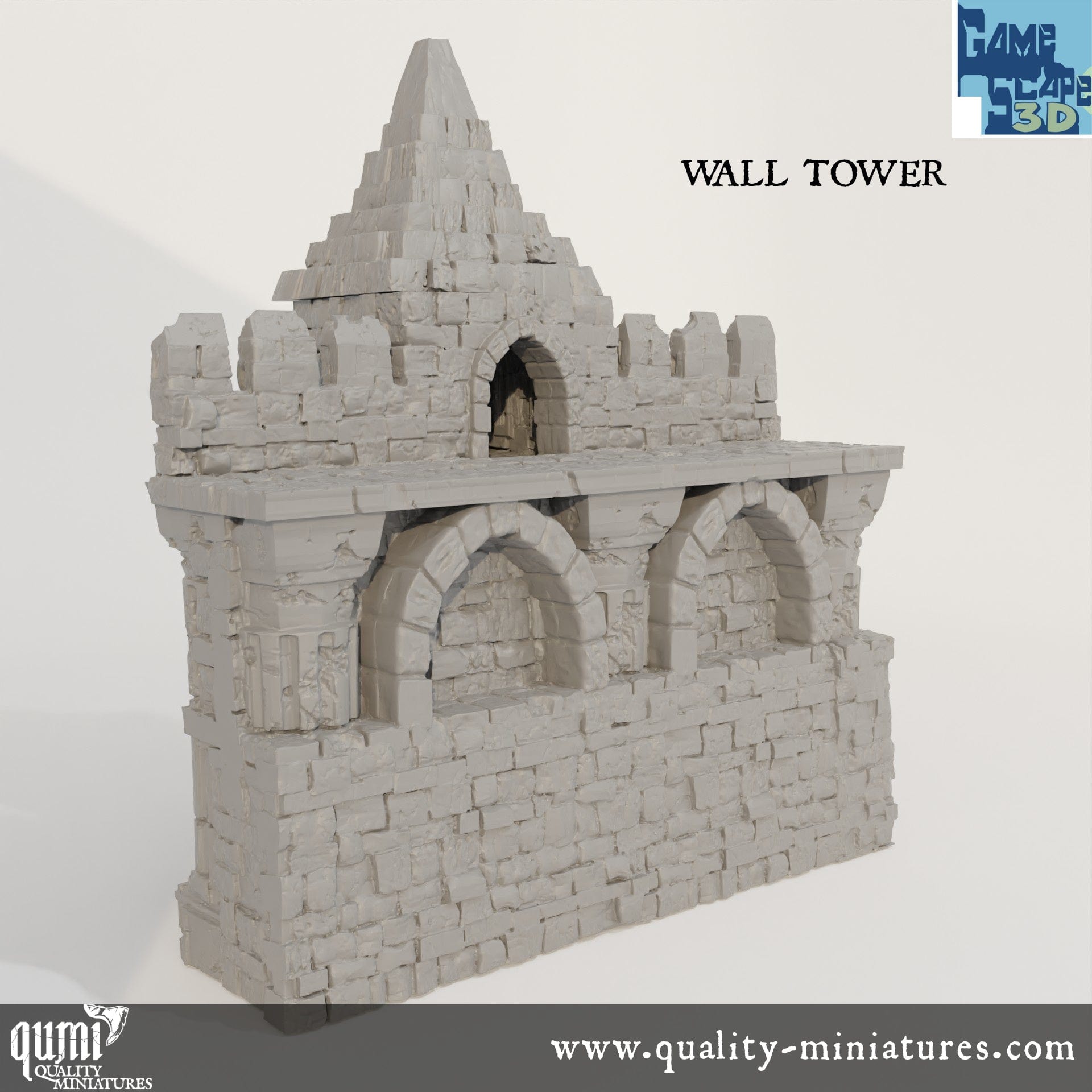 Ruin Wall Full - Resin Print - Tabletop RPG Terrain - GameScape3D - Qumi Quality Miniatures - Qumi Wargaming Mini Model Figure