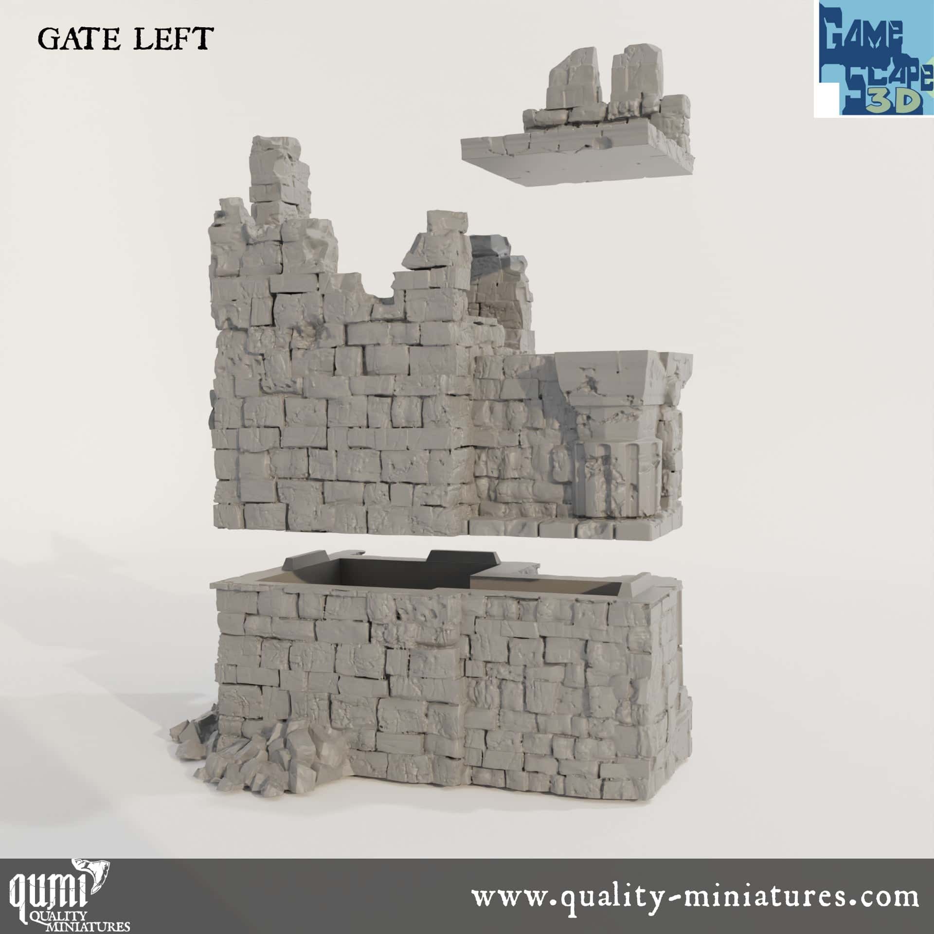 Ruin Wall Gate Left - Resin Print - Tabletop RPG Terrain - GameScape3D - Qumi Quality Miniatures - Qumi Wargaming Mini Model Figure