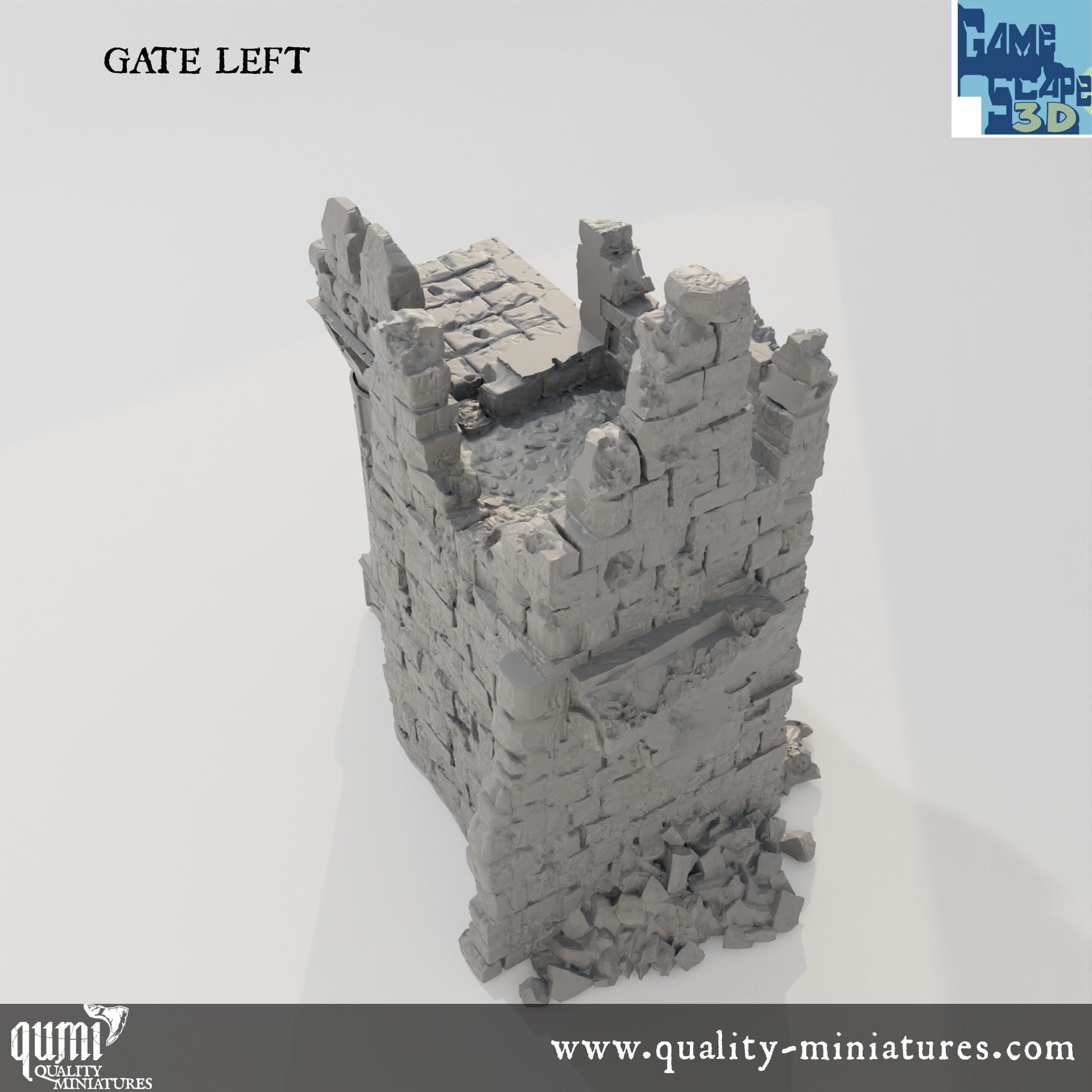 Ruin Wall Gate Left - Resin Print - Tabletop RPG Terrain - GameScape3D - Qumi Quality Miniatures - Qumi Wargaming Mini Model Figure