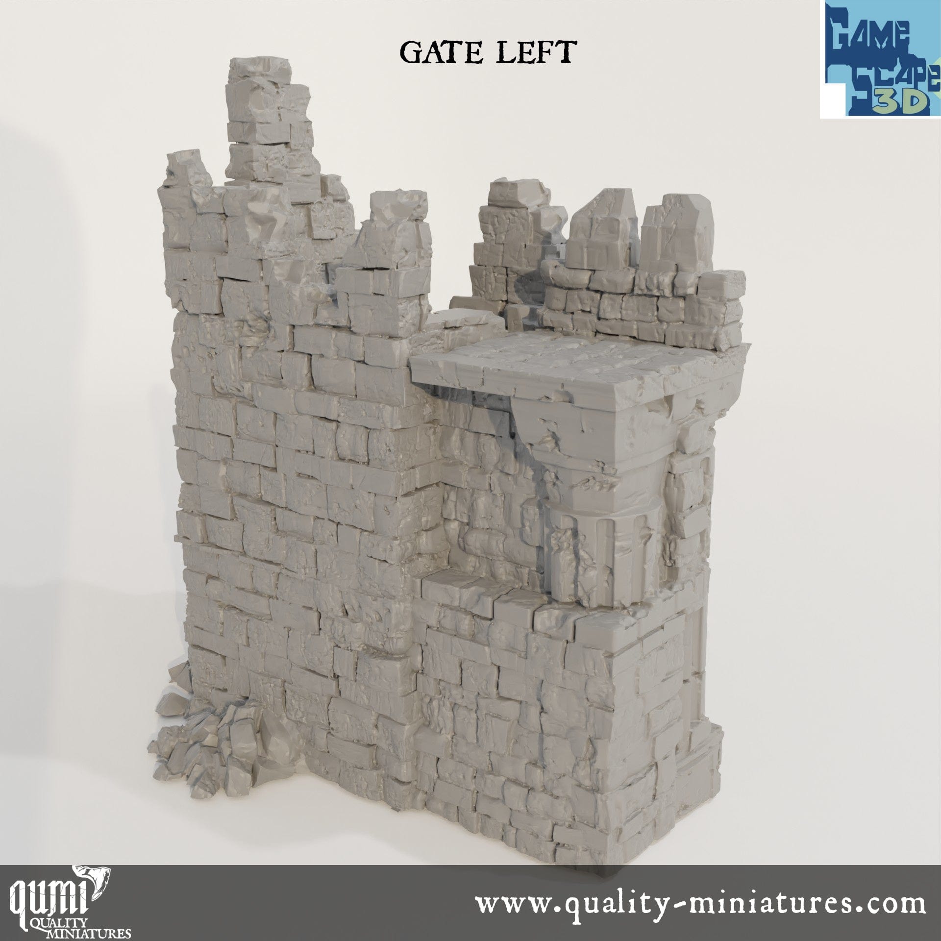 Ruin Wall Gate Left - Resin Print - Tabletop RPG Terrain - GameScape3D - Qumi Quality Miniatures - Qumi Wargaming Mini Model Figure