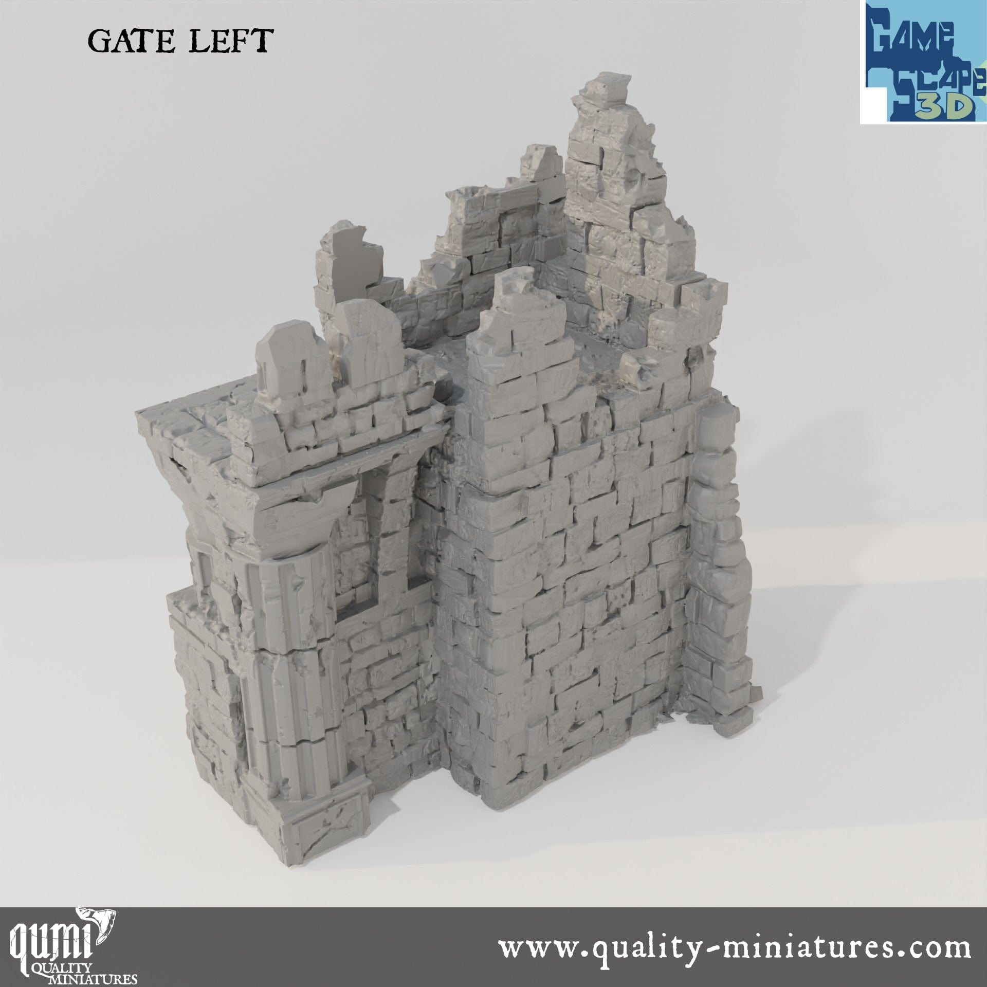 Ruin Wall Gate Left - Resin Print - Tabletop RPG Terrain - GameScape3D - Qumi Quality Miniatures - Qumi Wargaming Mini Model Figure