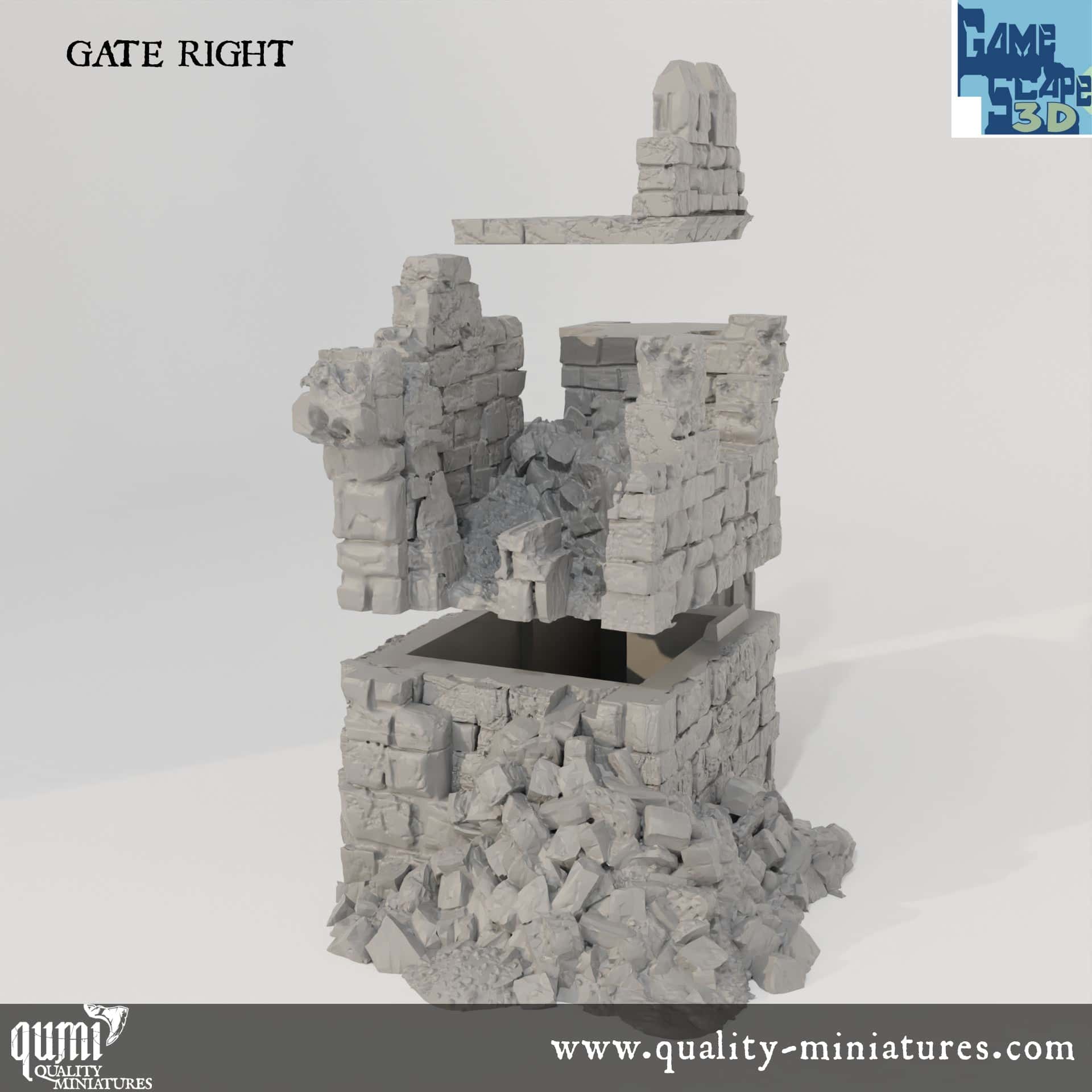 Ruin Wall Gate Right - Resin Print - Tabletop RPG Terrain - GameScape3D - Qumi Quality Miniatures - Qumi Wargaming Mini Model Figure