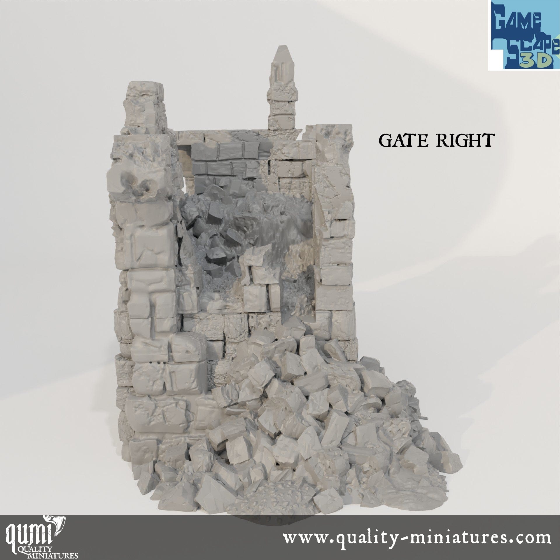 Ruin Wall Gate Right - Resin Print - Tabletop RPG Terrain - GameScape3D - Qumi Quality Miniatures - Qumi Wargaming Mini Model Figure