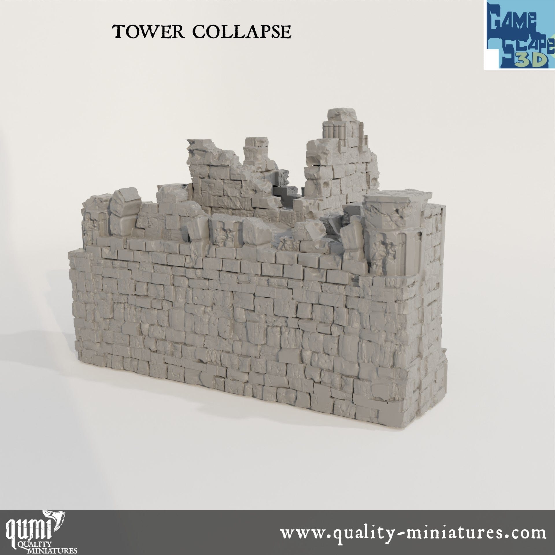 Ruin Wall Tower Collapse - Resin Print - Tabletop RPG Terrain - GameScape3D - Qumi Quality Miniatures - Qumi Wargaming Mini Model Figure