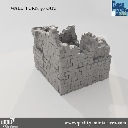 Ruin Wall Turn90 Out - Resin Print - Tabletop RPG Terrain - GameScape3D - Qumi Quality Miniatures - Qumi Wargaming Mini Model Figure