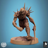 Crouching ghoul warrior with a sword resting on his shoulder, detailed pose.