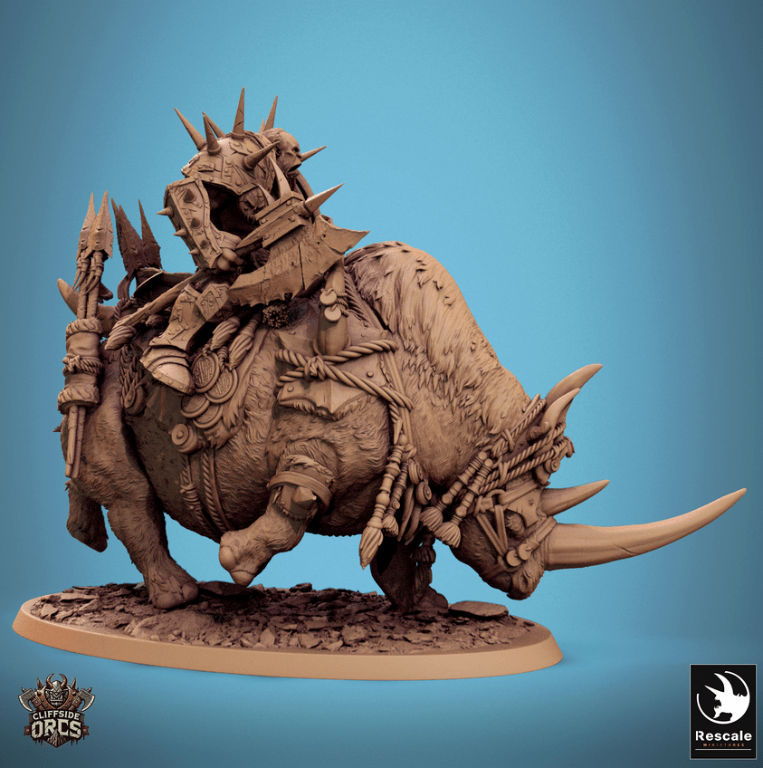 Tabletop RPG Miniature Rhino Mounted - 32mm Qumi Rescale Miniatures Run Quality Miniatures - Qumi Wargaming Mini Model Figure