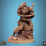 Ratkin miniature in a dynamic pose, back-left angle showing the backpack and detailed tattered robes.