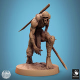 Spiked ghoul warrior crouching with a sword, viewed from a low front angle.