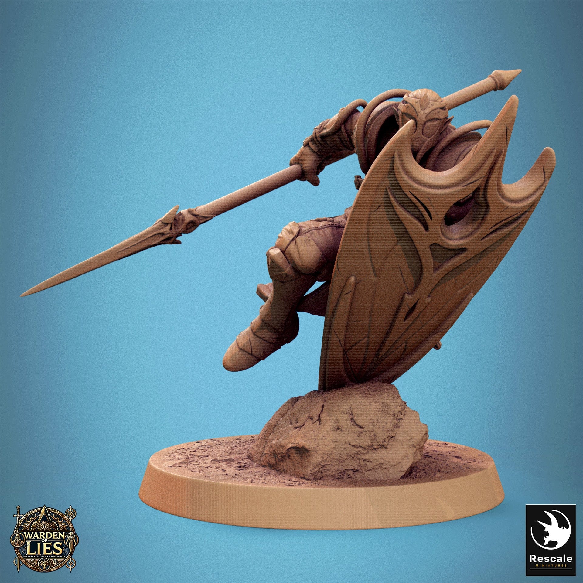 Tabletop RPG Miniature Moon Elf Sentinel 32mm Qumi Rescale Miniatures Spear & Shield Charge Bis Quality Miniatures - Qumi Wargaming Mini Model Figure