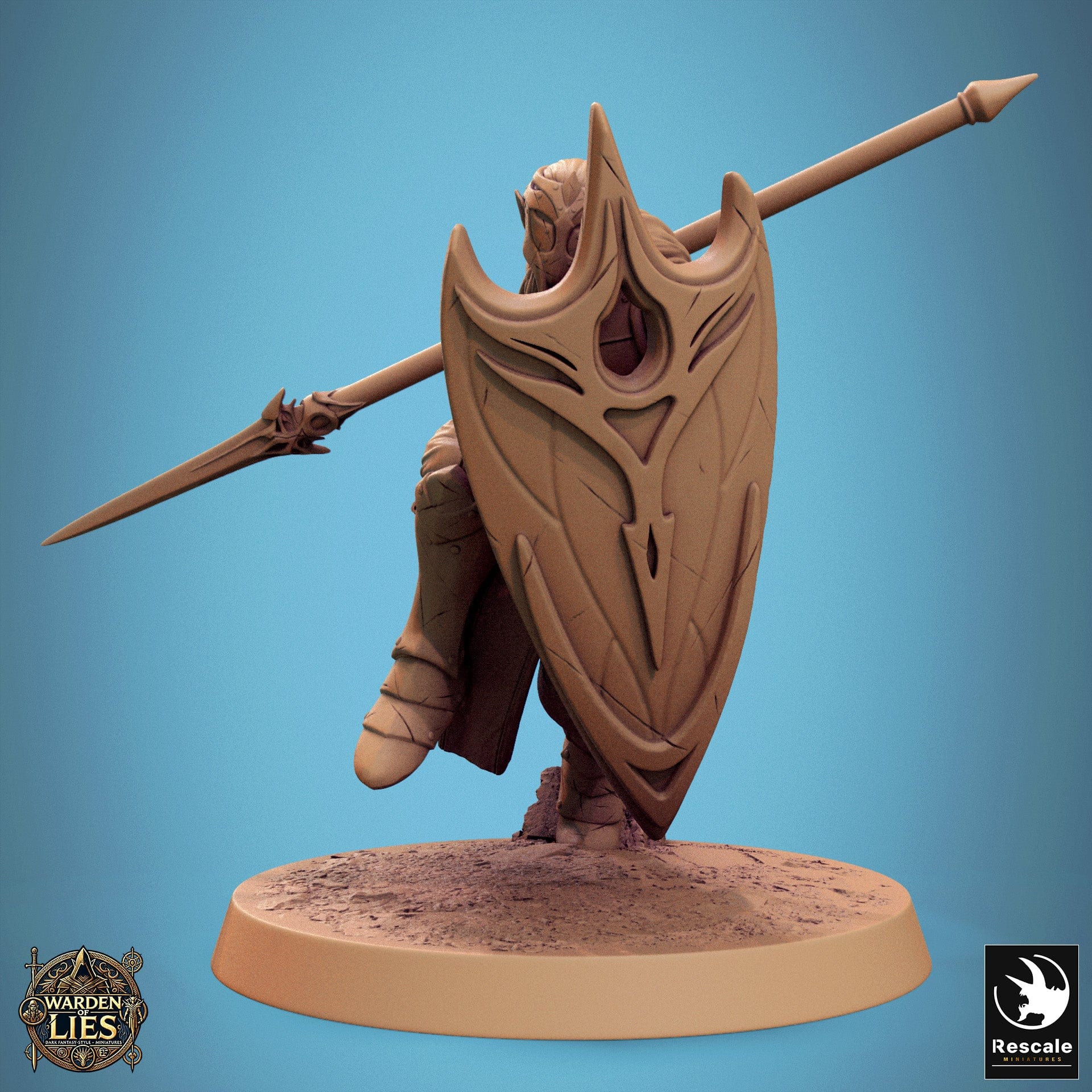 Tabletop RPG Miniature Moon Elf Sentinel 32mm Qumi Rescale Miniatures Spear & Shield Charge Quality Miniatures - Qumi Wargaming Mini Model Figure