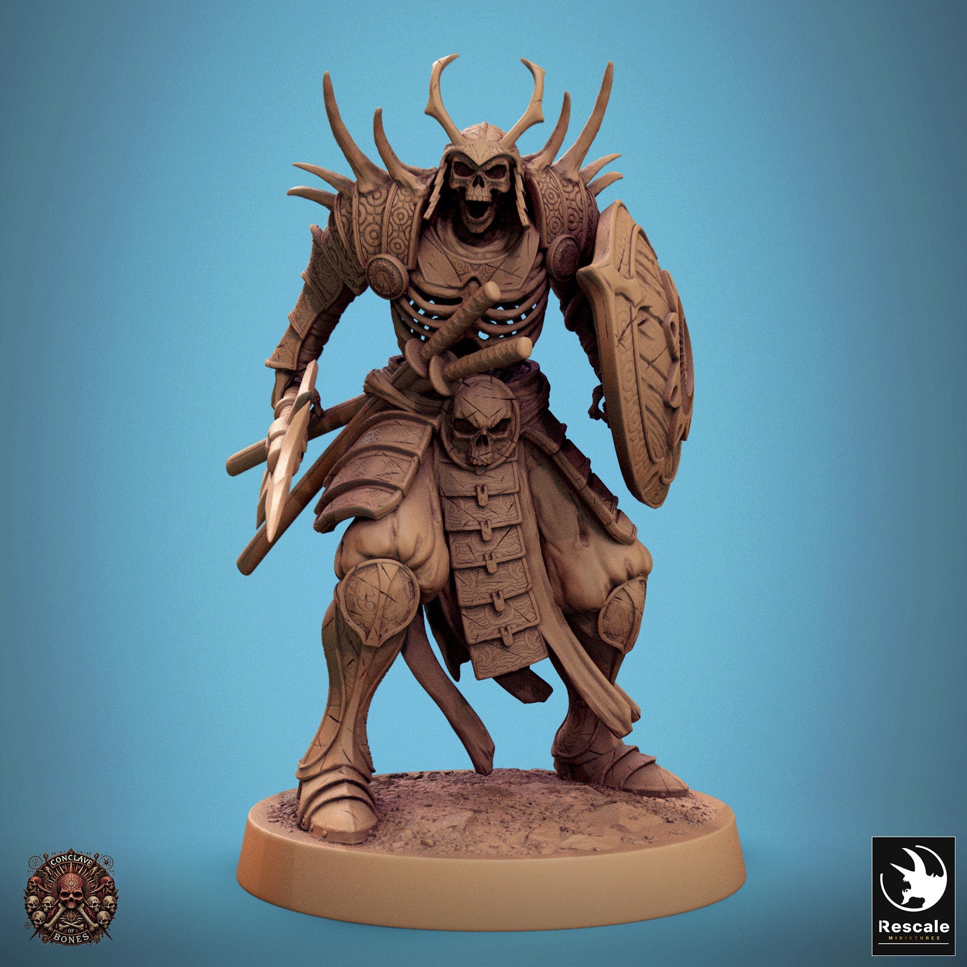 Tabletop RPG Miniature Oriental Skeletons - 32mm Qumi Rescale Miniatures Spear Shield Ready Angry Quality Miniatures - Qumi Wargaming Mini Model Figure