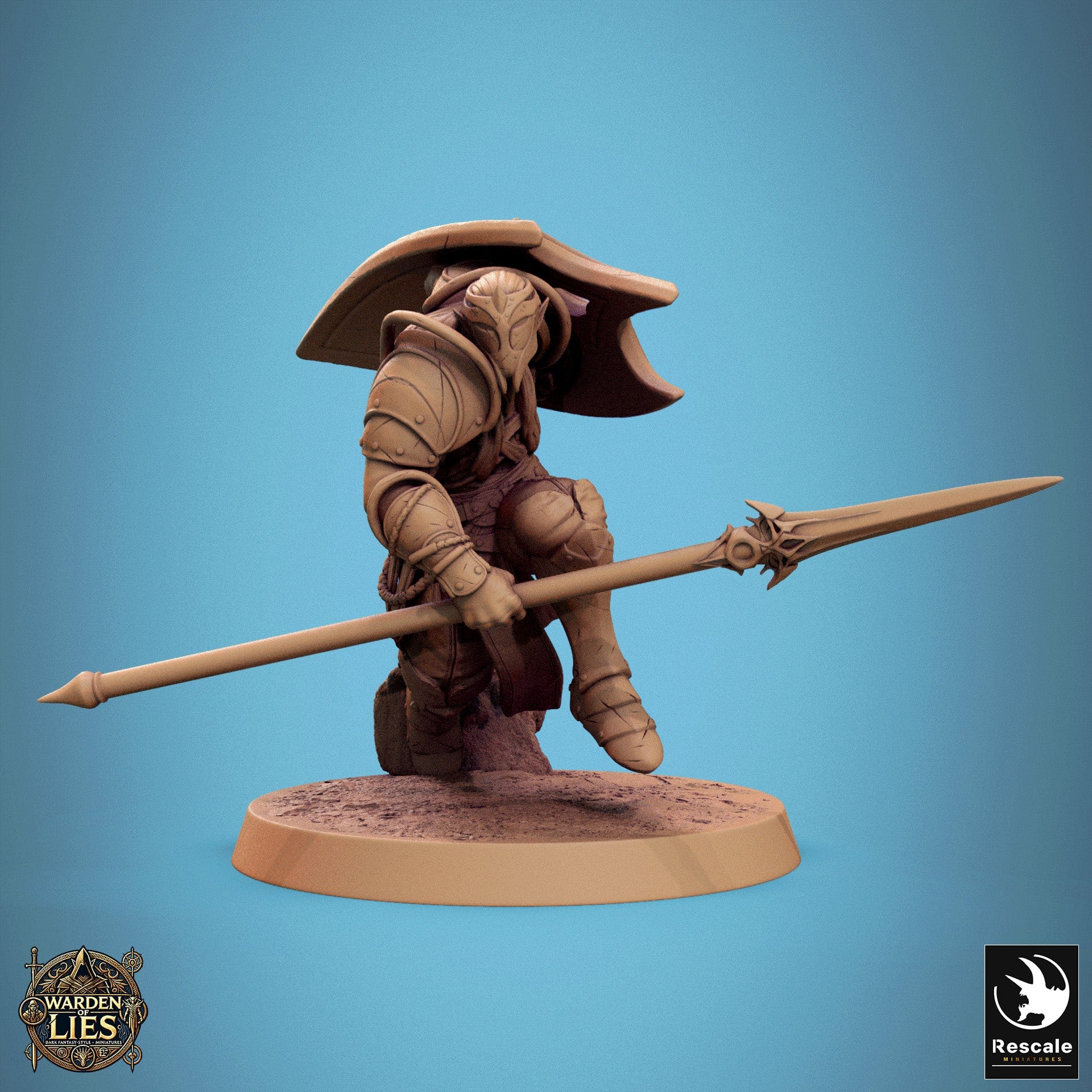 Tabletop RPG Miniature Moon Elf Sentinel 32mm Qumi Rescale Miniatures Spear & Shield Run Quality Miniatures - Qumi Wargaming Mini Model Figure