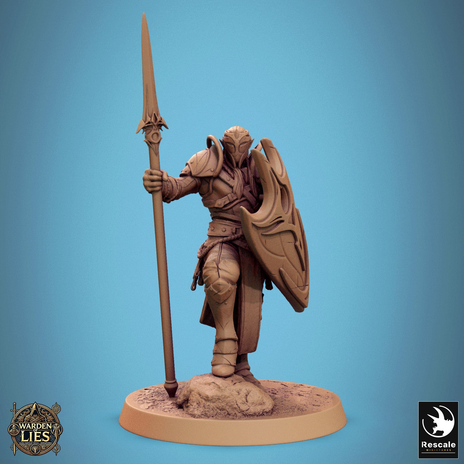 Tabletop RPG Miniature Moon Elf Sentinel 32mm Qumi Rescale Miniatures Spear & Shield Stand Quality Miniatures - Qumi Wargaming Mini Model Figure