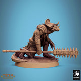 Reptilian fighter in dynamic pose, wielding a large spiked club.