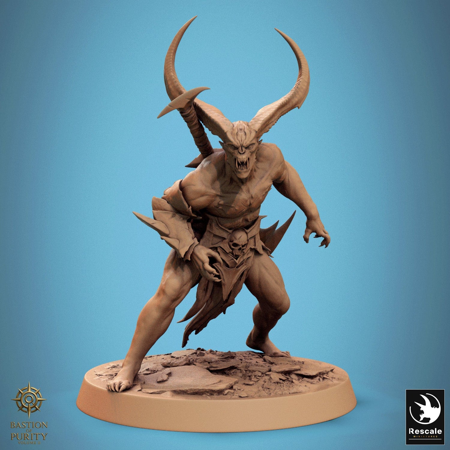 Humanoid Warrior Horned Blade Tabletop Miniatures by Qumi, 3D printed resin tabletop miniature for RPGs, wargaming and painting