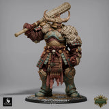 Side profile view of the Oni Colossus monster miniature wielding a large spiked club over its shoulder.
