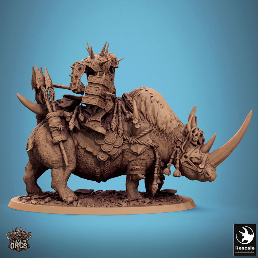 Tabletop RPG Miniature Rhino Mounted - 32mm Qumi Rescale Miniatures Stand Quality Miniatures - Qumi Wargaming Mini Model Figure