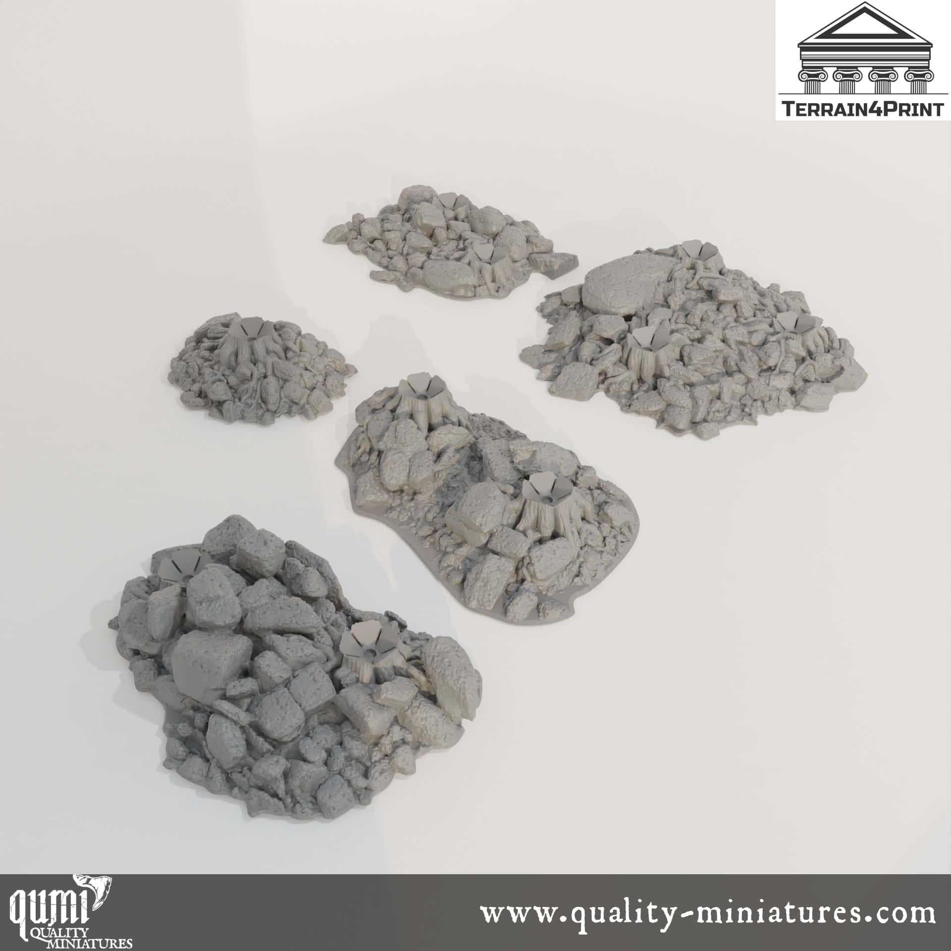 Stone Bases with Stubs - Deep Forest - Resin Print - Tabletop RPG Terrain - Terrain4Print - Qumi Quality Miniatures - Qumi Wargaming Mini Model Figure