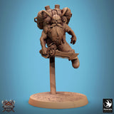 Floating steampunk dwarf with a sword, side view.