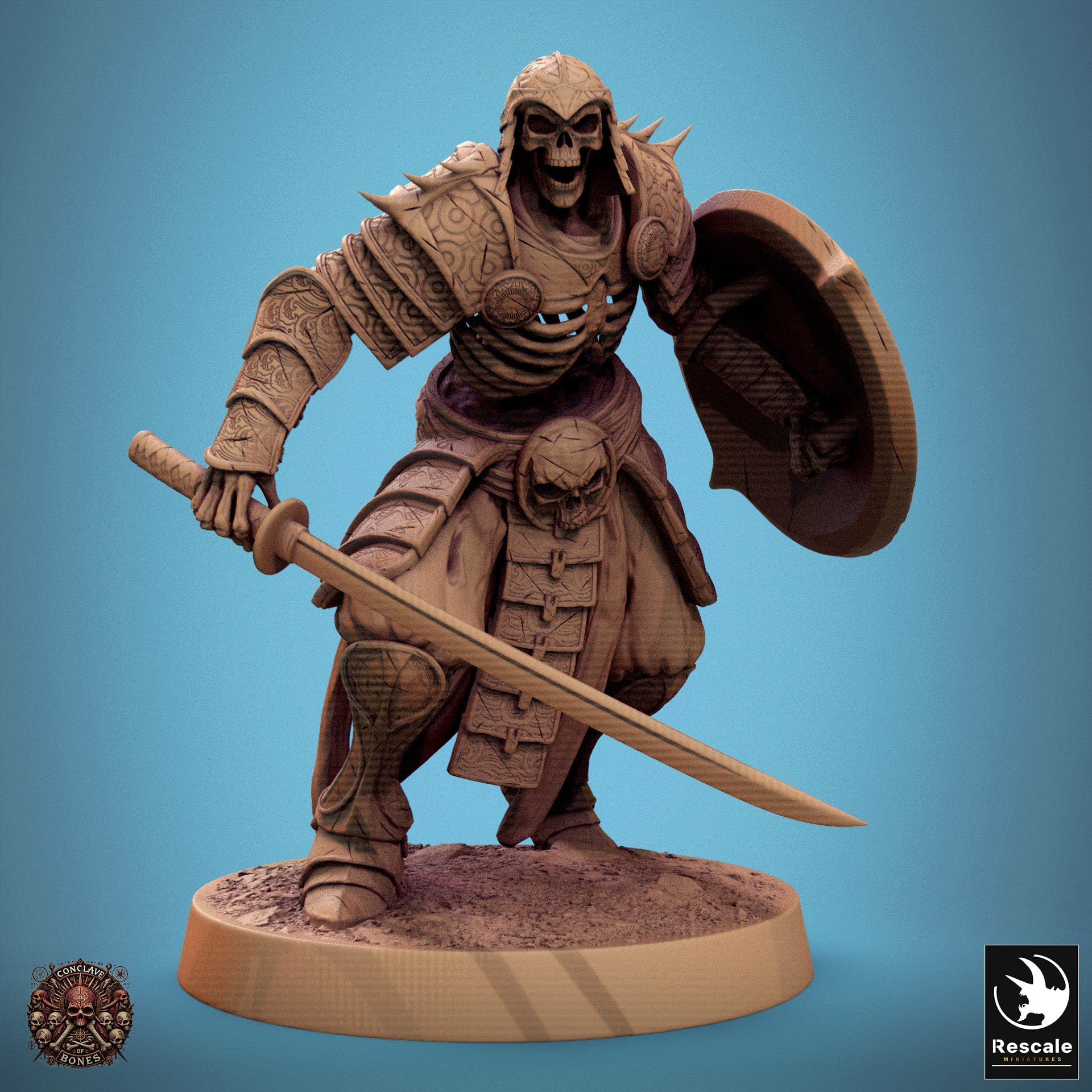 Tabletop RPG Miniature Oriental Skeletons - 32mm Qumi Rescale Miniatures Sword & Shield Charge Quality Miniatures - Qumi Wargaming Mini Model Figure