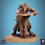 Side profile of the 32mm resin Skorath fighter pose with sword and shield ready for action