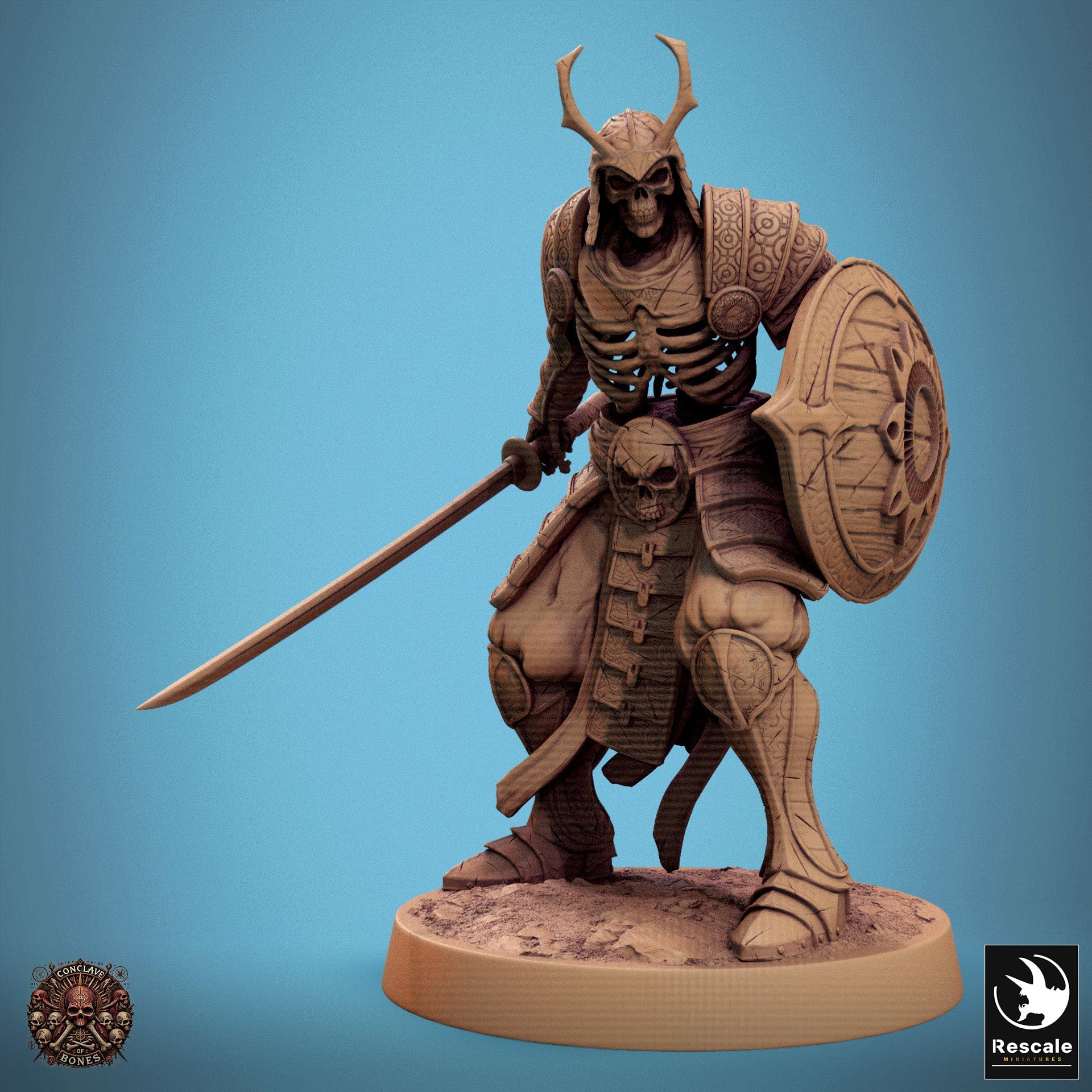 Tabletop RPG Miniature Oriental Skeletons - 32mm Qumi Rescale Miniatures Sword & Shield Ready Quality Miniatures - Qumi Wargaming Mini Model Figure