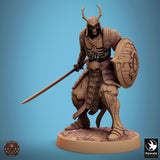 Undead Sword Fighter Tabletop Miniature - Oriental Skeletons by Qumi, 3D printed resin tabletop miniature for RPGs, wargaming and painting
