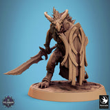 Back view of the Skorath fighter miniature highlighting the shield detail and resin texture
