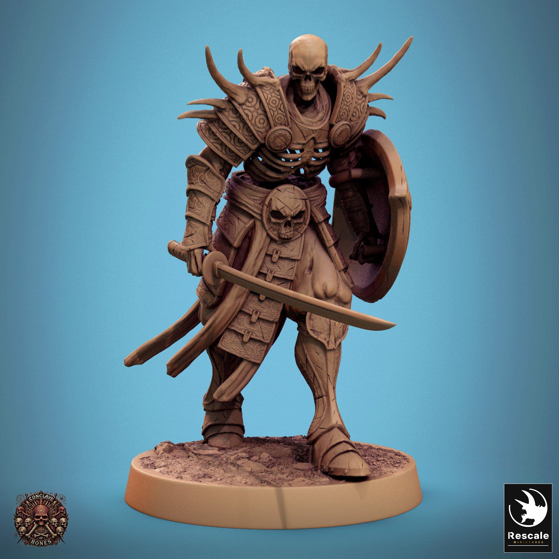 Tabletop RPG Miniature Oriental Skeletons - 32mm Qumi Rescale Miniatures Sword & Shield Walk Quality Miniatures - Qumi Wargaming Mini Model Figure