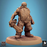 Three-quarter view of a hovering steampunk dwarf holding a sword.