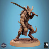 Skorath fighter leaping from a rocky terrain piece, side view.