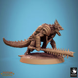 Miniature of lizardman fighter dual-wielding two spiked clubs.
