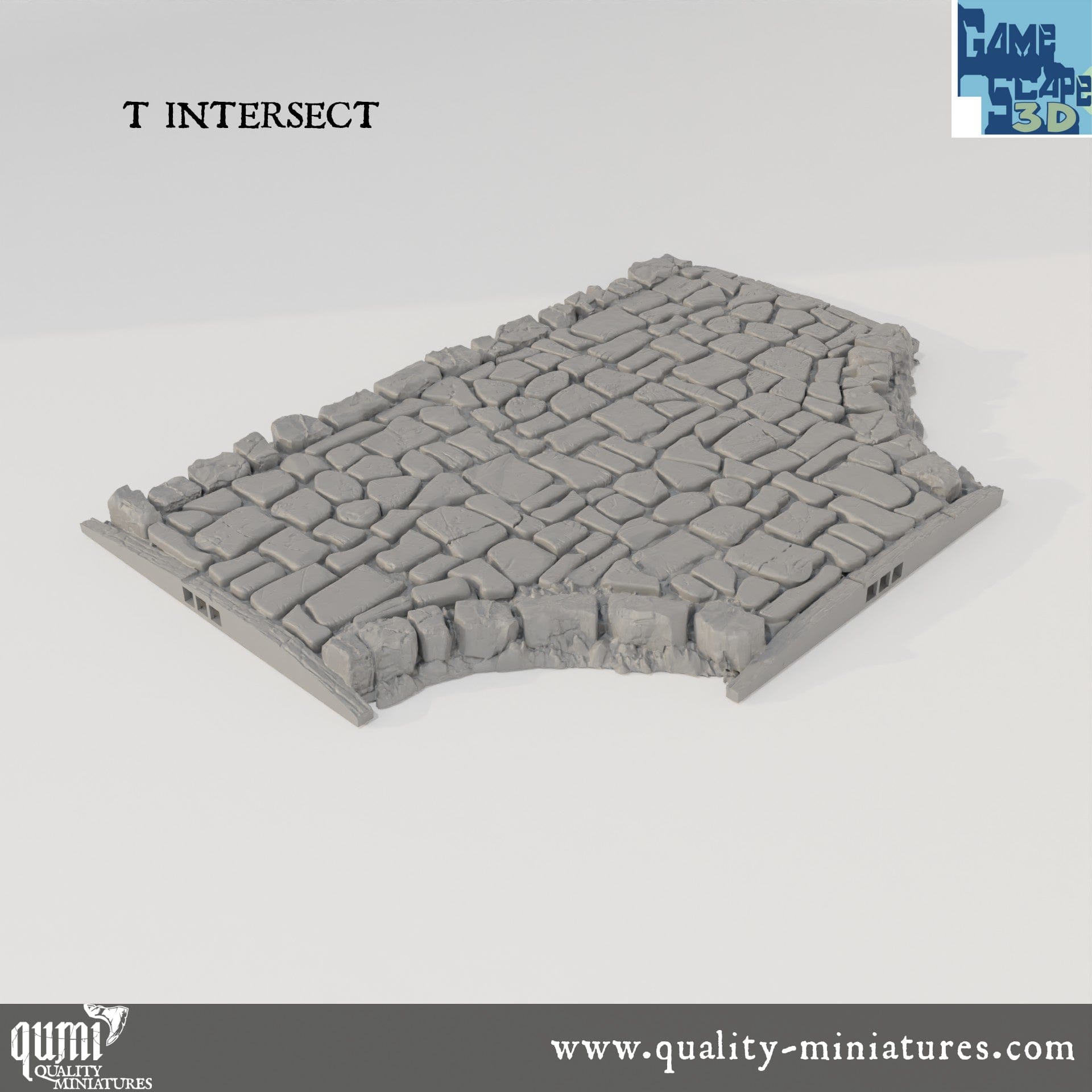 Roads, Curves, Straights and Intersections - Resin Print - Tabletop RPG Terrain - GameScape3D - Qumi T intersect Quality Miniatures - Qumi Wargaming Mini Model Figure
