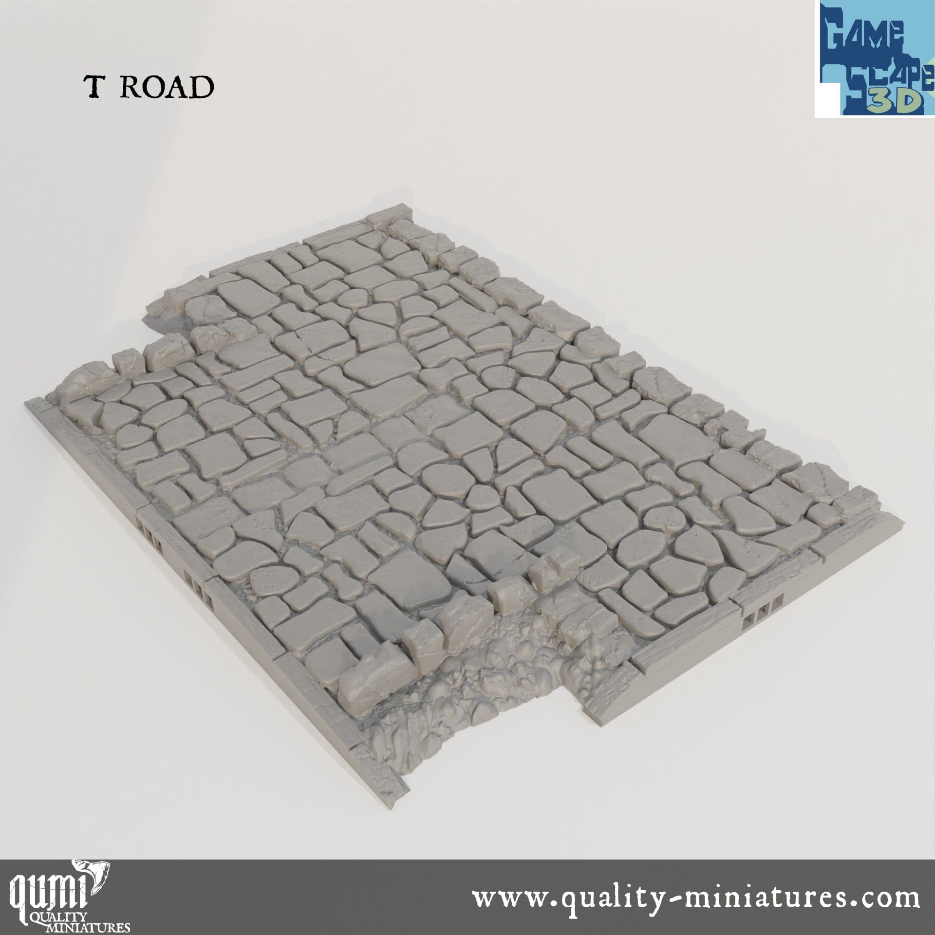 Roads, Curves, Straights and Intersections - Resin Print - Tabletop RPG Terrain - GameScape3D - Qumi T Road Quality Miniatures - Qumi Wargaming Mini Model Figure