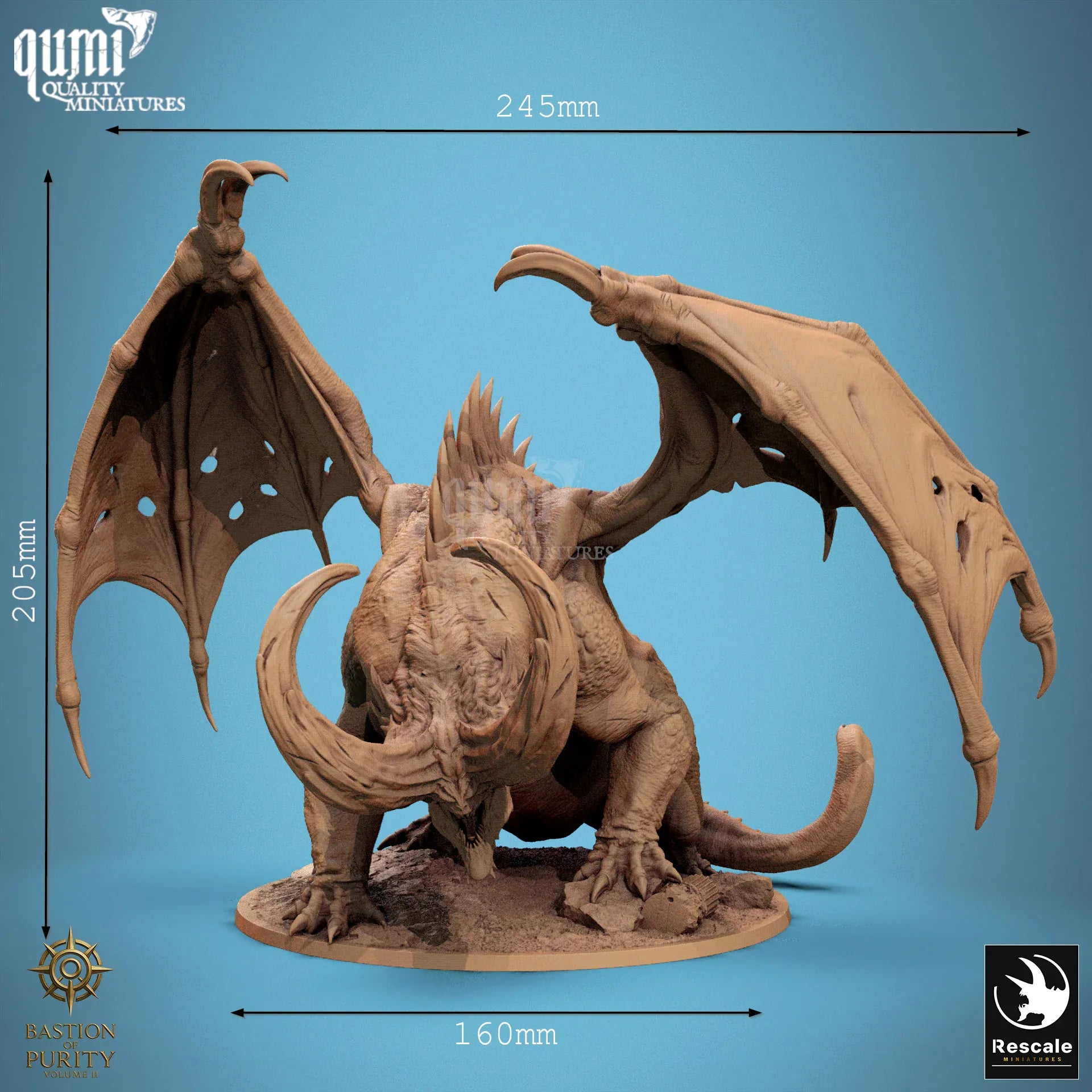 Rescaled tabletop Infernal Dragon miniature from Quality Miniatures Qumi, ideal for RPG and wargaming tabletop figures.