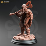 Seitenansicht der unbemalten Zwergen Berserker Tabletop-Miniatur