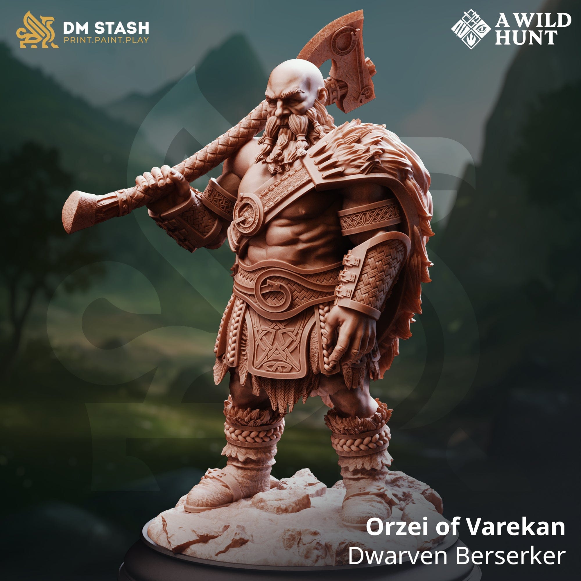 Tabletop Dwarf Berserker Orzei 32mm 75mm Qumi DM Stash - Quality Miniatures - Qumi